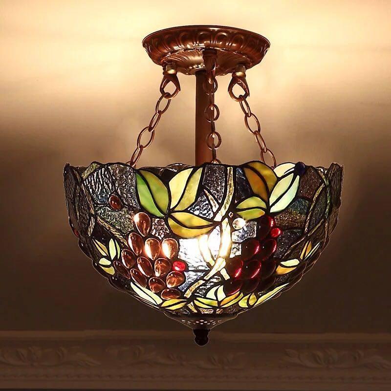 A18731 ステンドグラス．ペンダントライト豪華天井照明ステンドグラスランプ ガラス工芸品