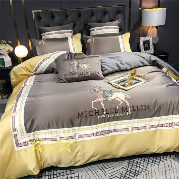 A09744 高級ワイドダブル ベッド用品4点セット 寝具 ボックスシーツ　枕カバー掛け布団カバー ベッドカバー