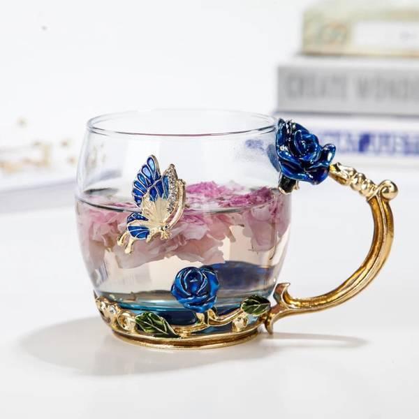 A04040 バラ ガラス製 ティーカップ 2点セット食器 コーヒーカップ〜花柄姫系雑貨