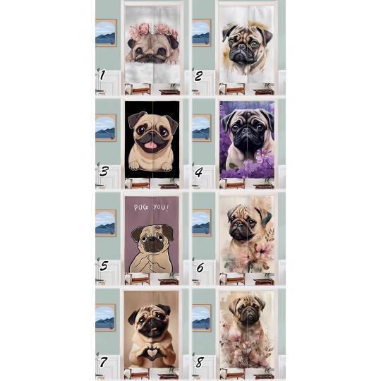 パグ のれん犬柄ロングカーテン暖簾 目隠し かわいい間仕切り