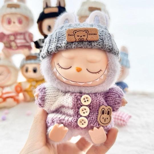 新品ニット帽子2点セットlabubuラブブぬいぐるみ服17cm着せ替え