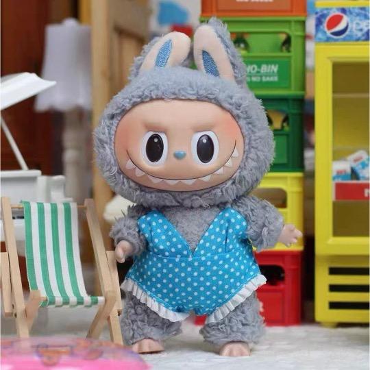 【限定PREMIUM】ラブブ LABUBU 着せ替え服 水着 5点セット C H 新品 水着ブルー×ドット柄labubuラブブぬいぐるみ服17cm着せ替え