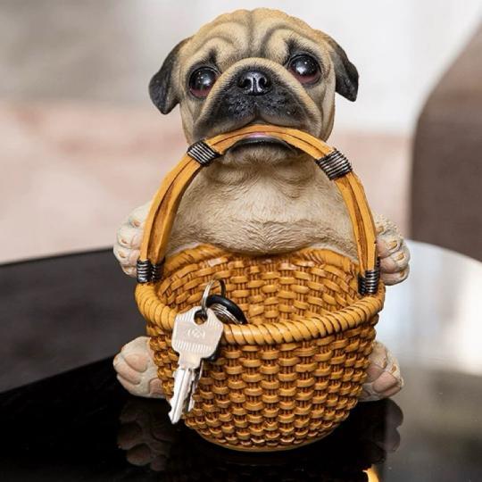 パグ バスケット収納 置物 小物入れ かわいい 犬 インテリア 雑貨 鍵
