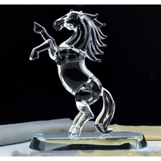 クリスタル置物 水晶 馬フィギュリン台座付き開運インテリア 透明