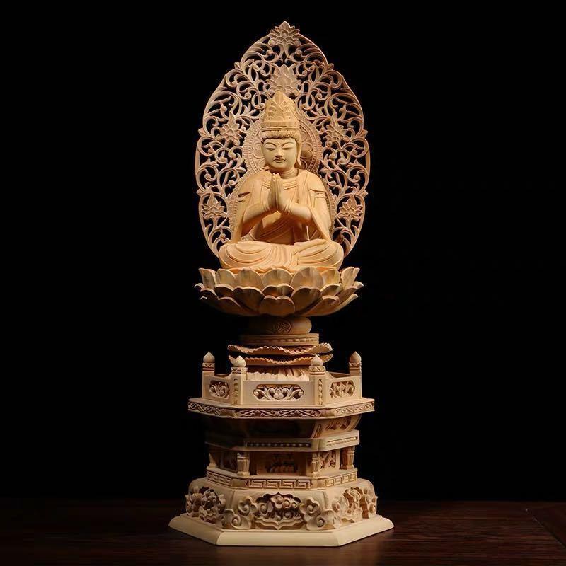 A35770 高級仏像 置き物 鎮宅 供養品 縁起物 開運風水置物 金運祈願 上品な工芸品 仏教古美術品．黄楊木精彫細工