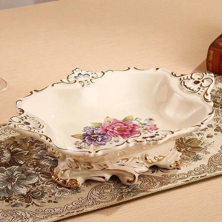 A04373 高級果物皿　盛り皿 お菓子皿、フルーツプレート、花柄豪華 果物カゴ お菓子鉢