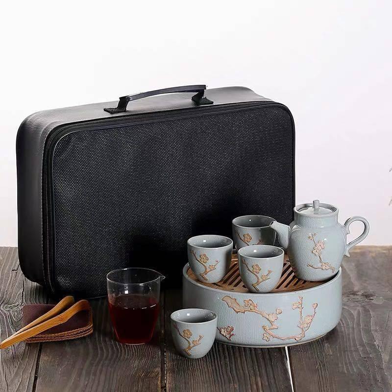 2261 平安橘吉 黄交趾 茶器セット 急須1客 湯呑5客