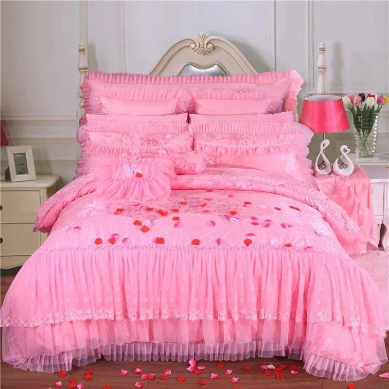 A01555 ワイドダブル ベッド用品4点セット 寝具 ボックスシーツ　枕カバー掛け布団カバー ベッドパッド 敷き布団カバー ピンク G