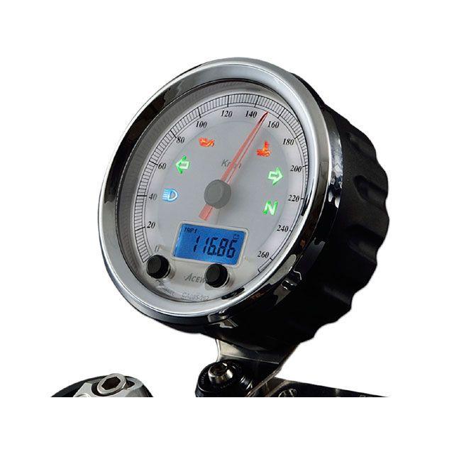 エースウェル 汎用 CA085-262 多機能デジタルメーター 260Km/H カラー ホワイトパネル ACE WELL