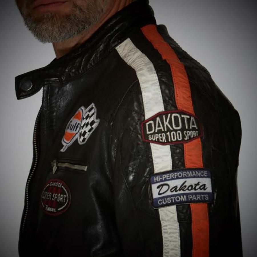 DAKOTA×GULF ブラック ストライプレザージャケット DAKOTA/GULF レザージャケット レーシングストライプ付き