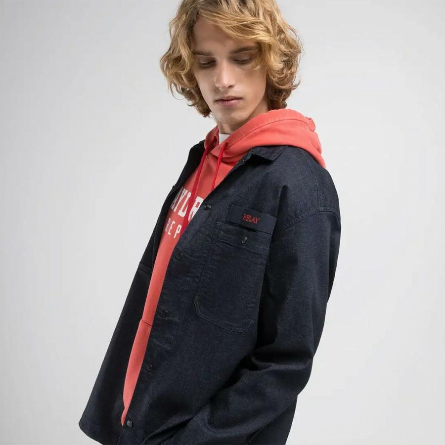 リプレイ シャツ レタリング デニムシャツ バイク ウェア トップス REPLAY DENIM SHIRT WITH LETTERINGの画像