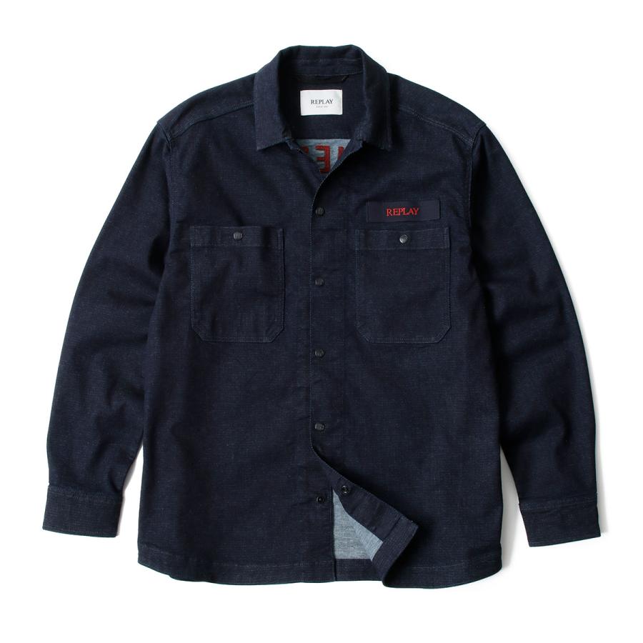 リプレイ シャツ レタリング デニムシャツ バイク ウェア トップス REPLAY DENIM SHIRT WITH LETTERINGの画像