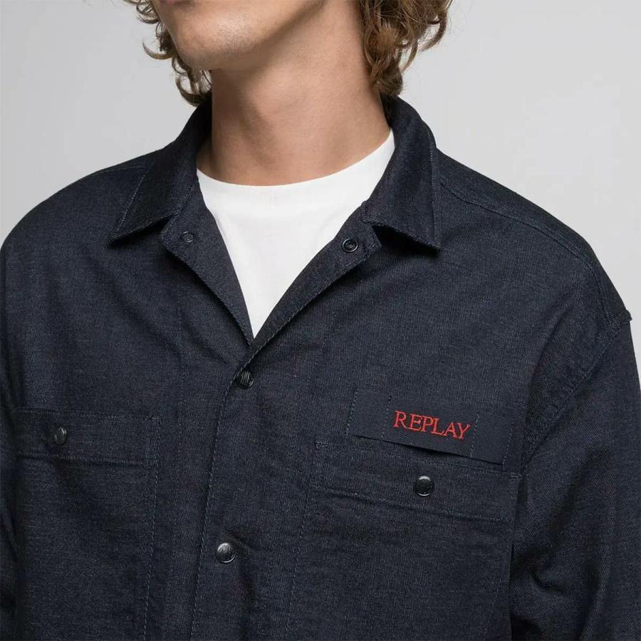 リプレイ シャツ レタリング デニムシャツ バイク ウェア トップス REPLAY DENIM SHIRT WITH LETTERINGの画像