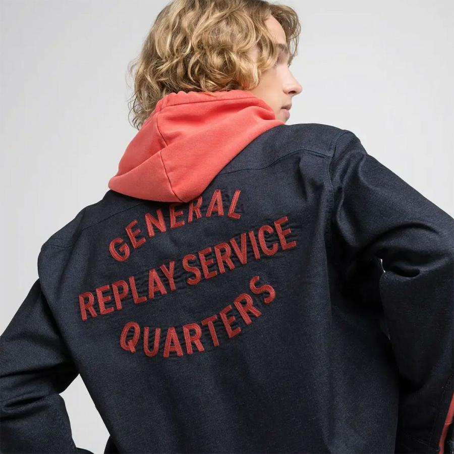 リプレイ シャツ レタリング デニムシャツ バイク ウェア トップス REPLAY DENIM SHIRT WITH LETTERINGの画像