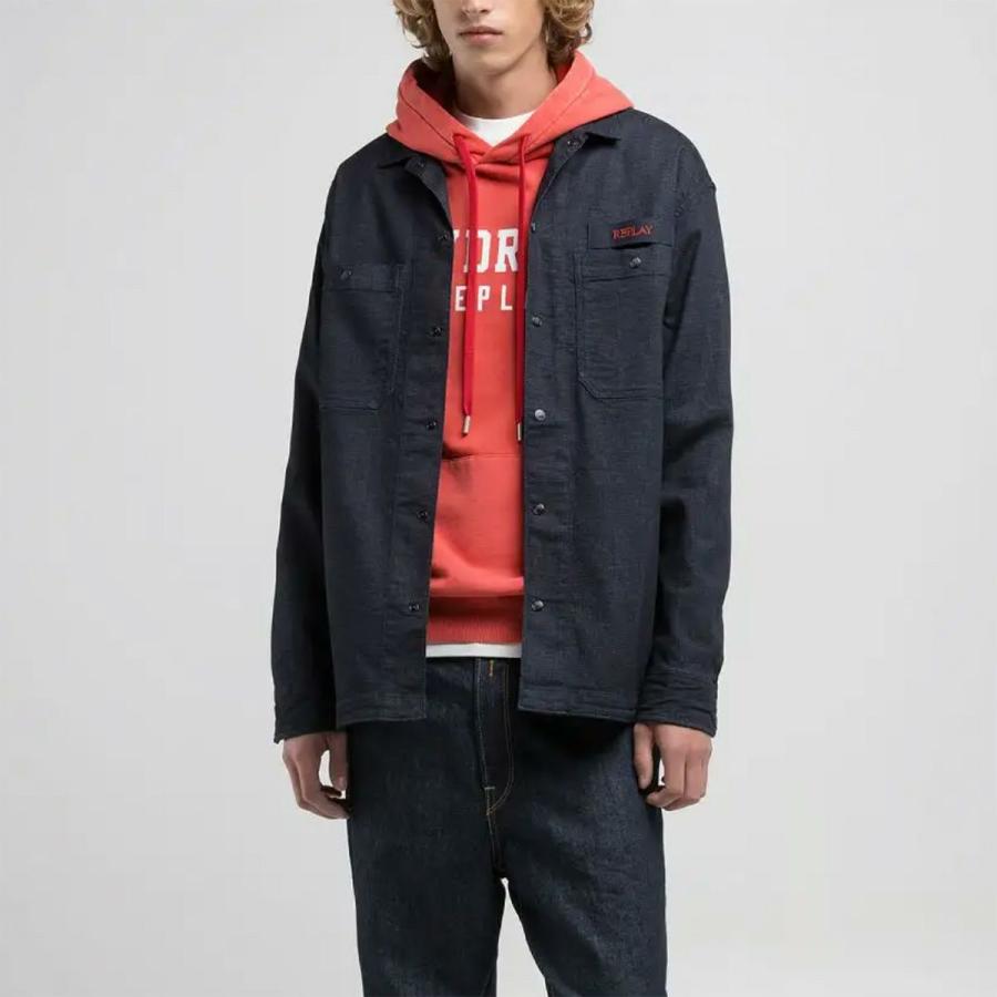 リプレイ シャツ レタリング デニムシャツ バイク ウェア トップス REPLAY DENIM SHIRT WITH LETTERINGの画像