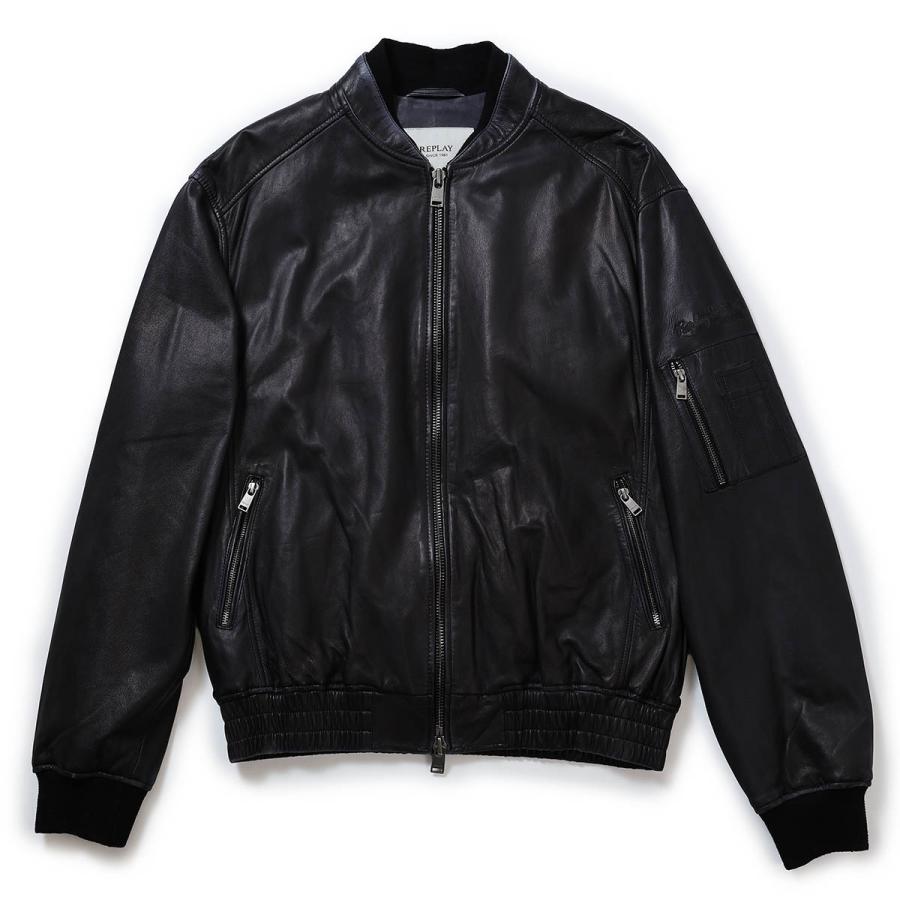 リプレイ ラムレザーボンバージャケット バイク ウェア アウター REPLAY LAMB LEATHER BOMBER JACKETの画像