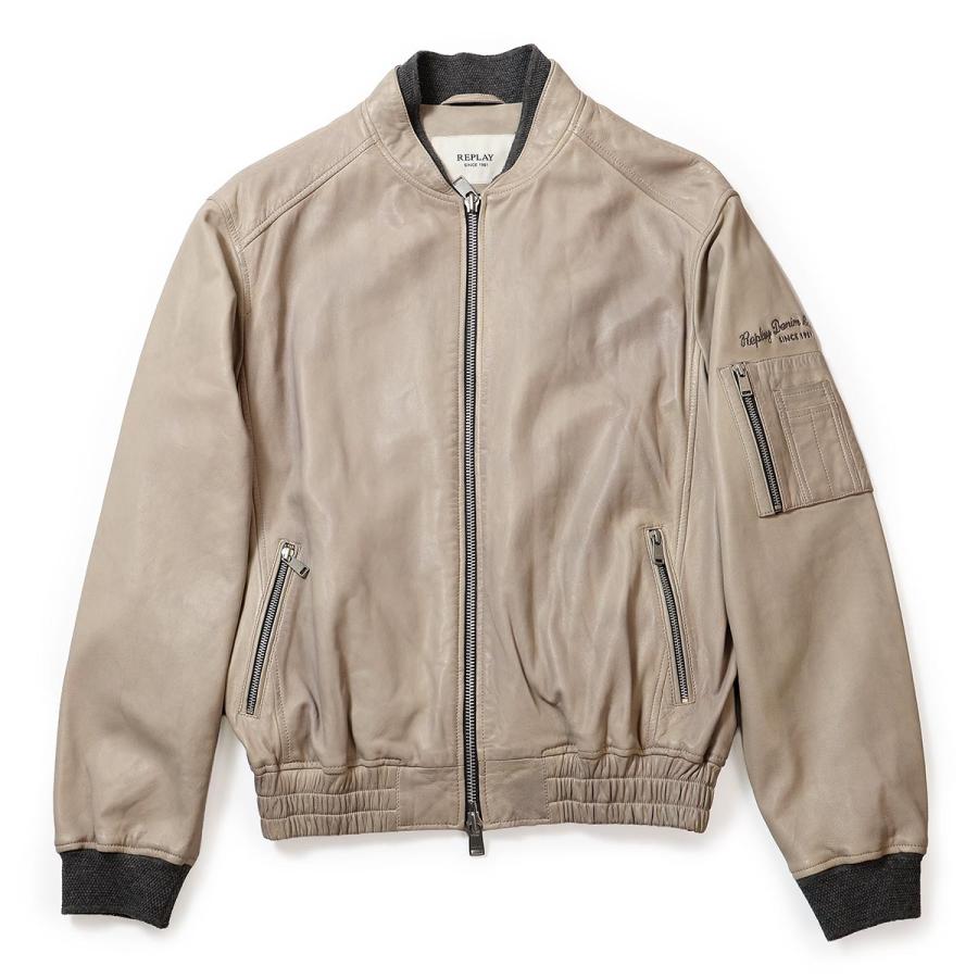 リプレイ ラムレザーボンバージャケット バイク ウェア アウター REPLAY LAMB LEATHER BOMBER JACKETの画像