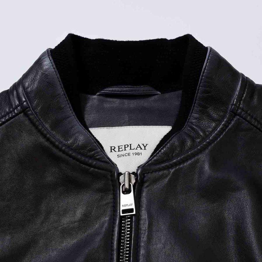リプレイ ラムレザーボンバージャケット バイク ウェア アウター REPLAY LAMB LEATHER BOMBER JACKETの画像