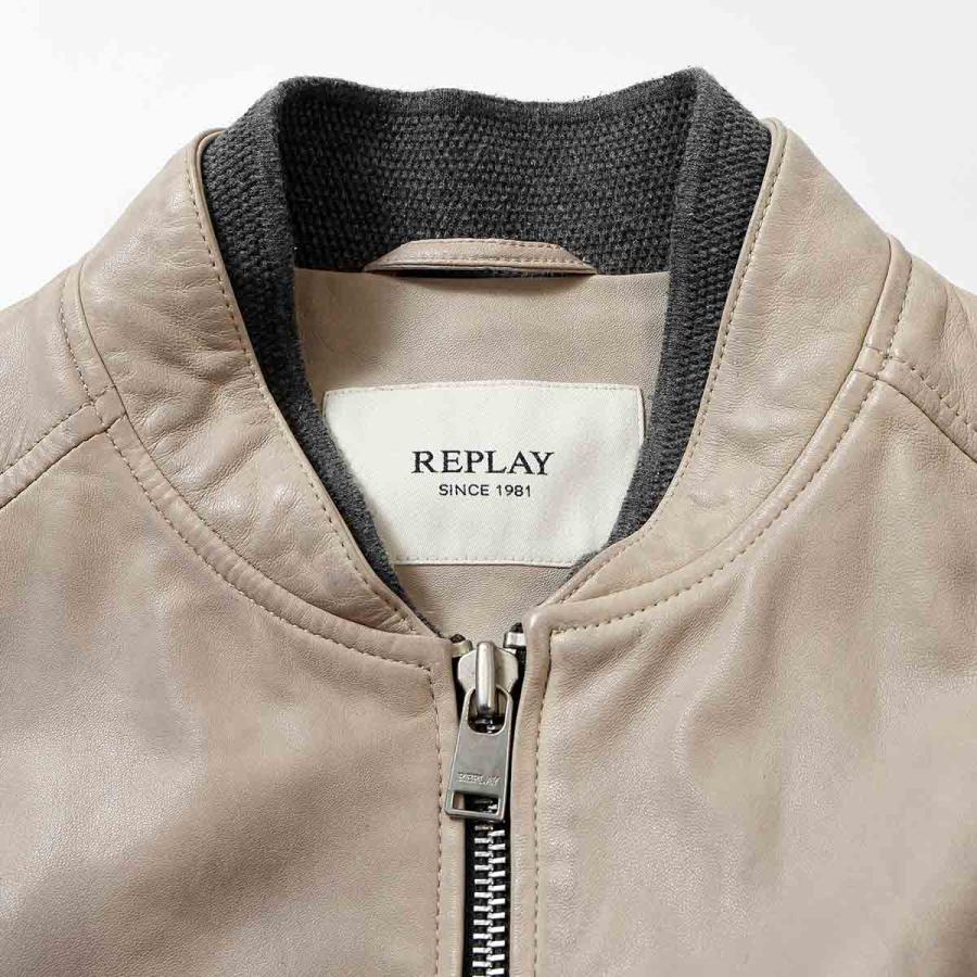 リプレイ ラムレザーボンバージャケット バイク ウェア アウター REPLAY LAMB LEATHER BOMBER JACKETの画像
