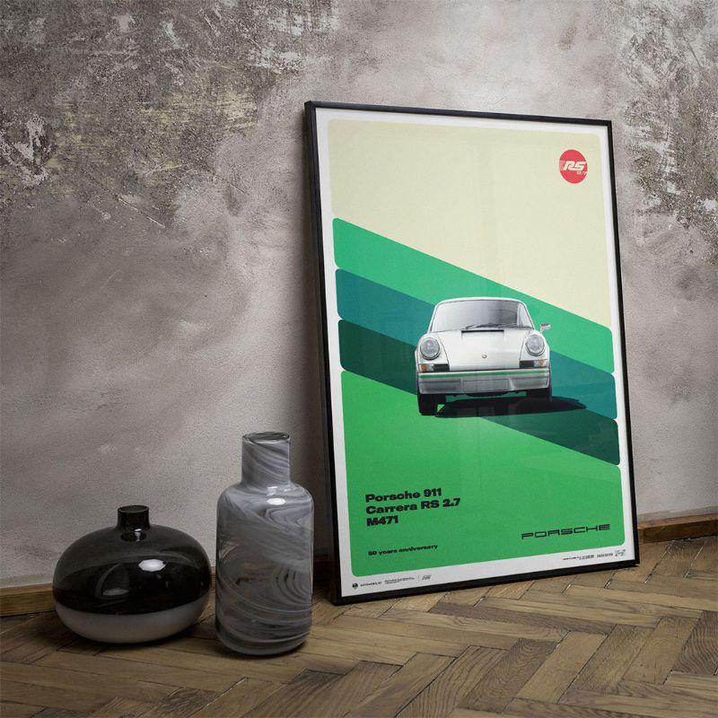 ポスター PORSCHE 911 CARRERA RS 2.7 WHITE 50TH リミテッド エディション ポスター｜motorimoda｜07