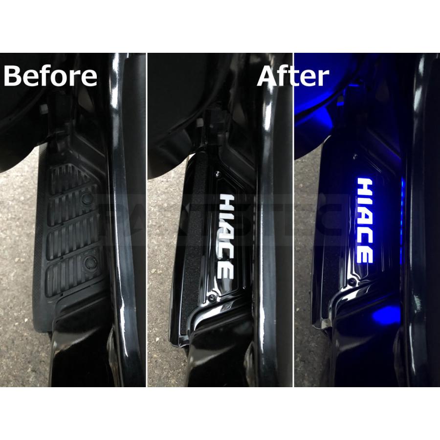 ハイエース 200系 LED スカッフプレート ロゴ サイド ブルー発光 ドア