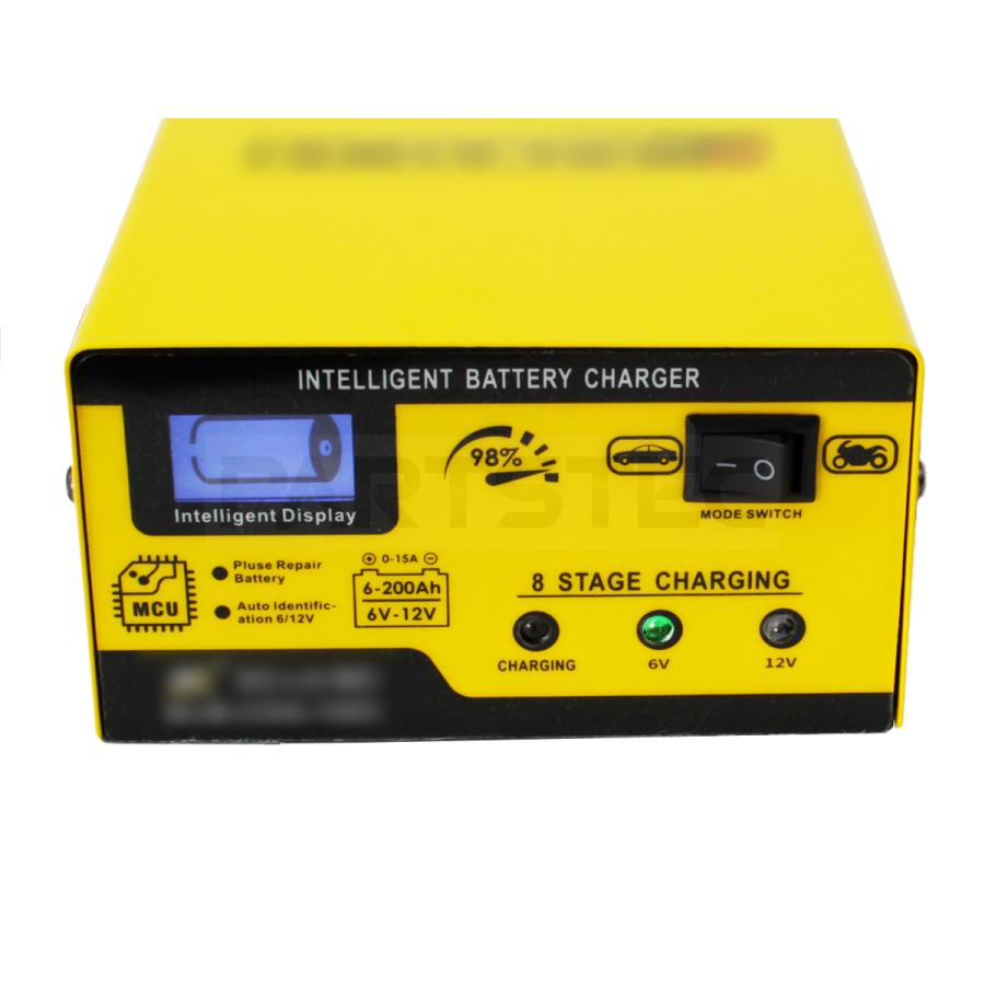 カー バッテリー 充電器 DC 6V 12V AC 100V 充電 電流 1A~15A 簡易説明