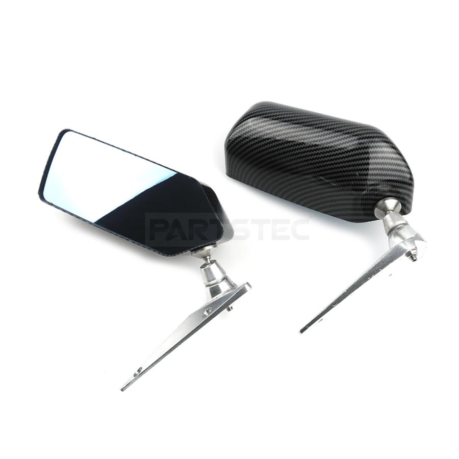 汎用 カーボン柄 レーシングミラー ブルーレンズ 左右 横長 5