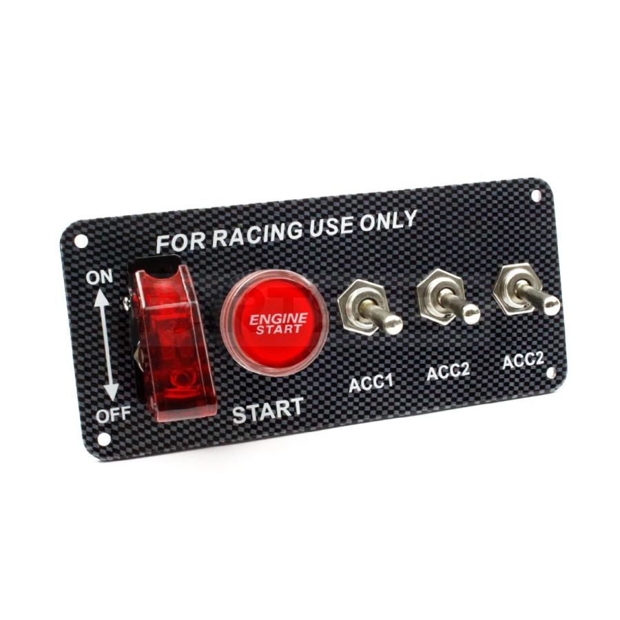カーボン柄 レーシングスイッチ パネル 3連 12V 汎用 ロケットスイッチ