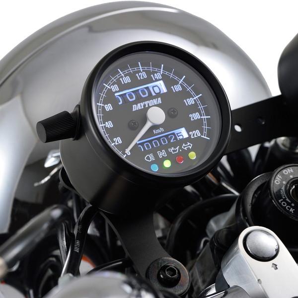 デイトナ 15627 バイク用 機械式スピードメーター φ60 ホワイトLED照明 220km/h ブラックボディ ブラックパネル インジケーター付き 15627｜motostyle｜02