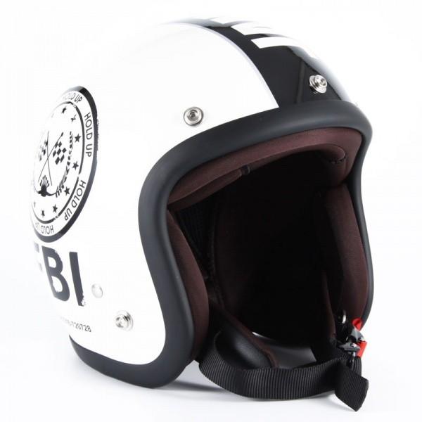 72JAM JET JJ-02 F.B.I.（ホワイト） パールゴールドホワイトベース グロス仕上げ スモールジェットヘルメット｜motostyle