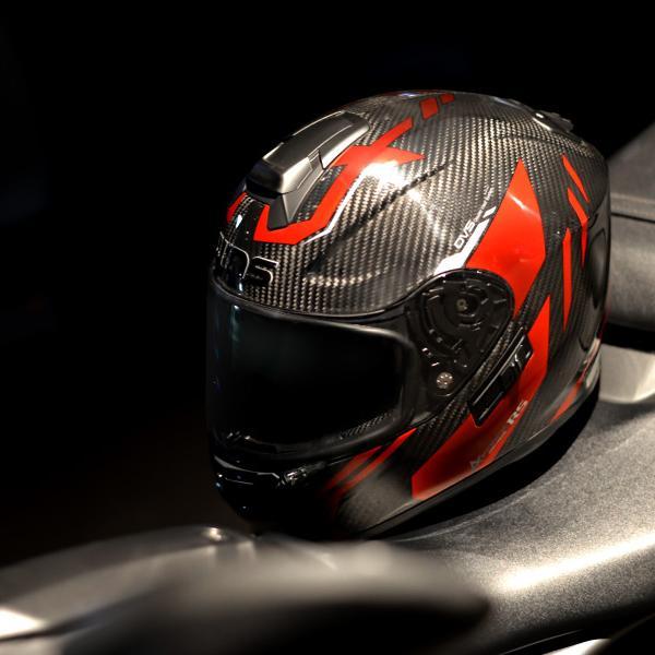 WINS（ウインズ） A-FORCE RS FLASH typeC カーボン×アイアンレッド フルフェイスヘルメット スモールシェルの画像
