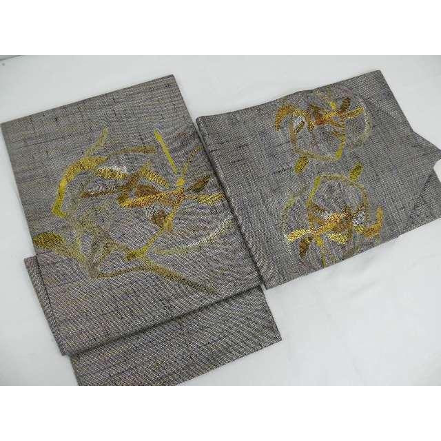 ☆モダニズム4245☆変わり紬 二重太鼓 袋帯 作り帯 グレー 正絹 未使用