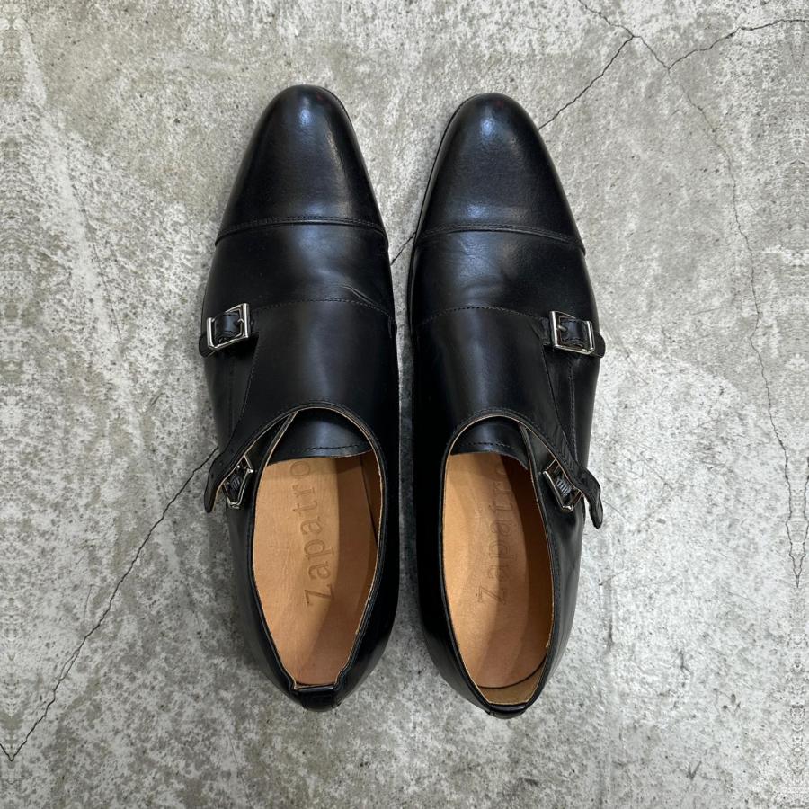 Zapatro ザパトロ ダブルモンクドレスシューズ 革靴 ブラック 25.5cm