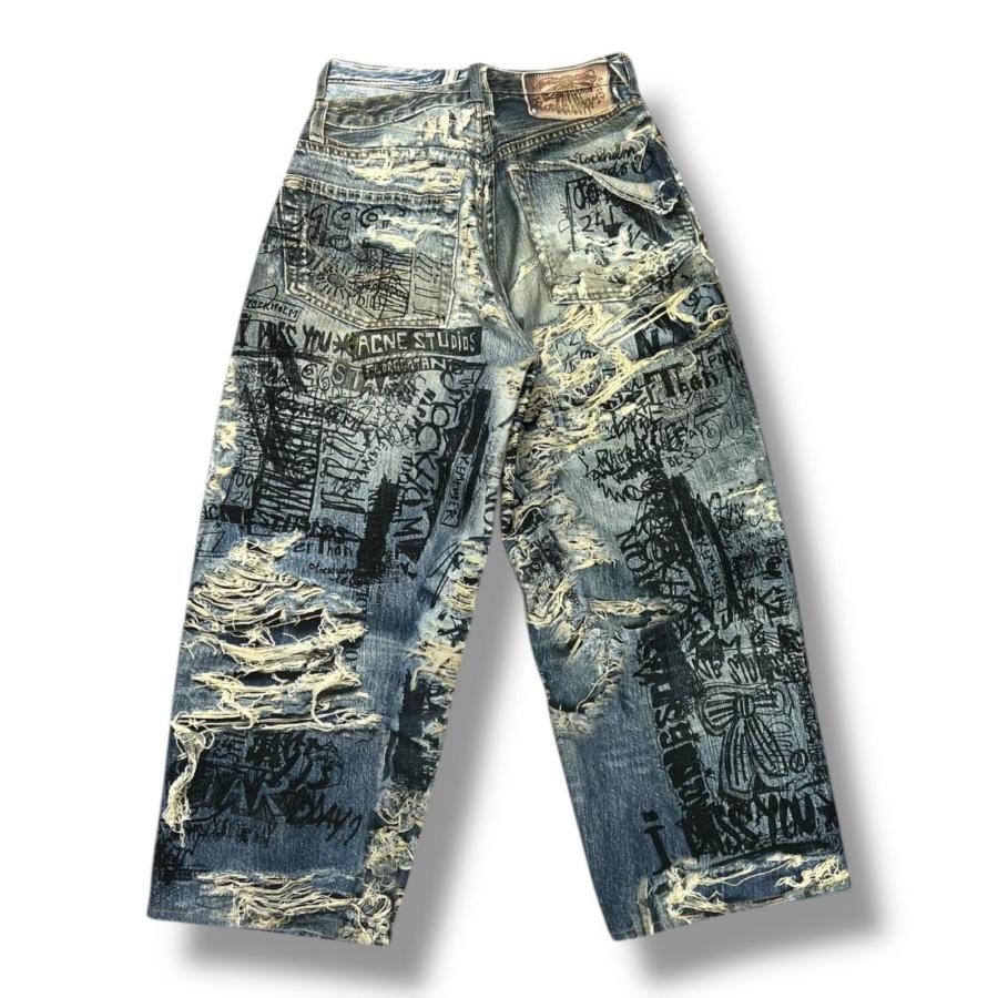 Acne Studios最アートデザイン デニムパンツ ACNE STUDIOS アクネストゥディオズ SUPER BAGGY FIT JEANS 転写