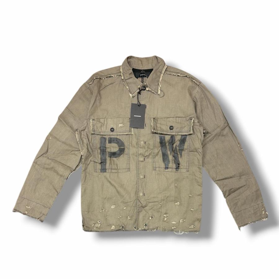 参考上代44000円 未使用 MINUS  PW Slash Seam HBT Work Shirt With Damaged (FROM COAL MINE) ミリタリーシャツジャケット マイナス M-P1-TP2 DUST GREY 2 （11664M） MINUS マイナス PW Slash Seam HBT Work Shirt With Damaged (FROM