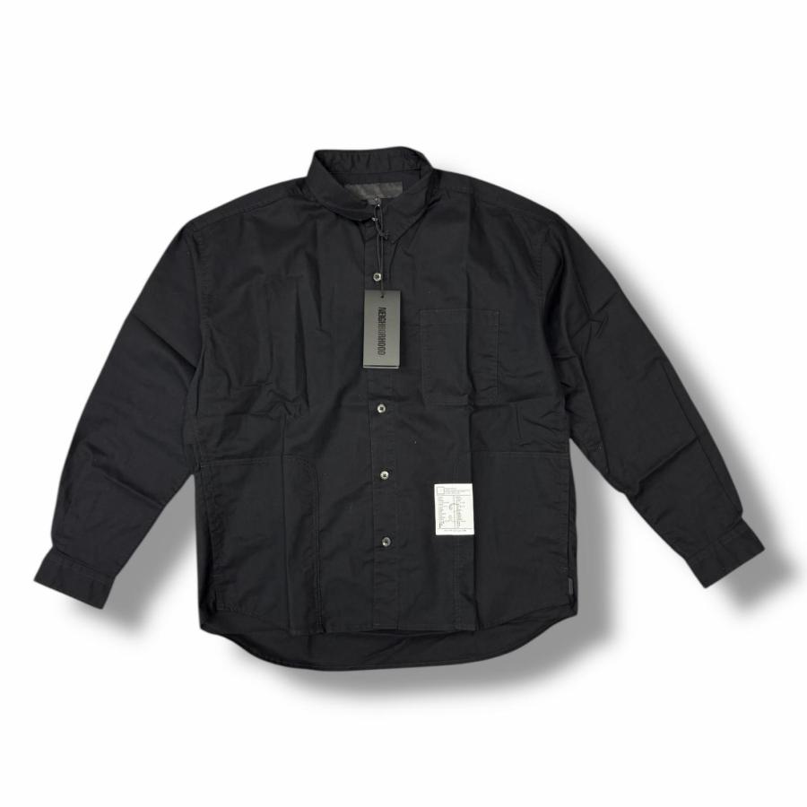 未使用 NEIGHBORHOOD ノーカラーシャツ S ブラック NEIGHBORHOOD（ネイバーフッド） 未使用品 25SS BW . PLAIN SHIRT LS