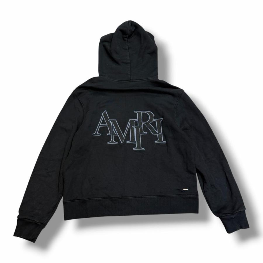 AMIRI アミリ バックAMIRI刺繍ロゴ スウェットパーカー ブラック L