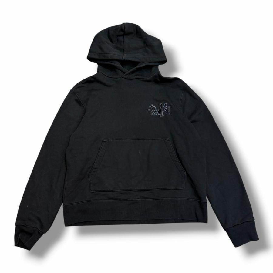 AMIRI アミリ バックAMIRI刺繍ロゴ スウェットパーカー ブラック L