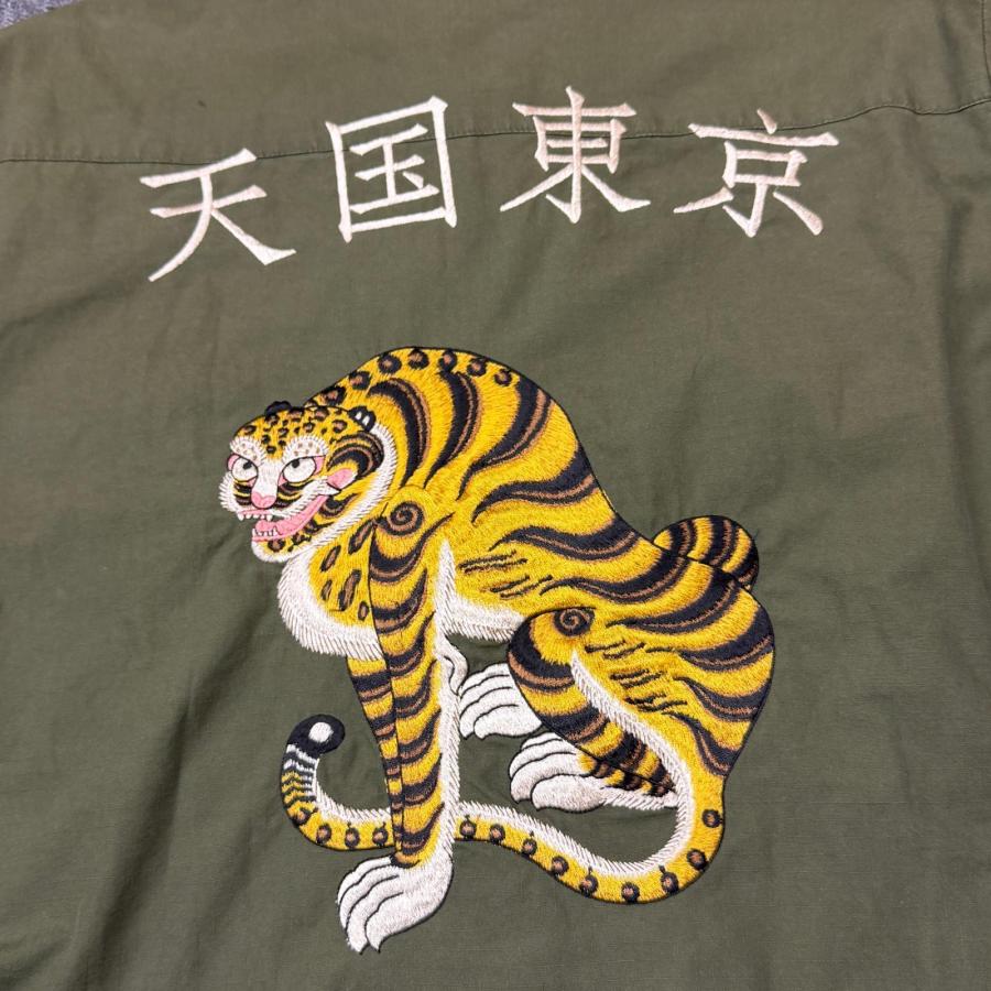 WACKO MARIA天国東京　虎刺繍スカジャンオリーブグリーン　日本製L WACKO MARIA（ワコマリア） 天国東京 虎 M-65 ジャケット 刺繍