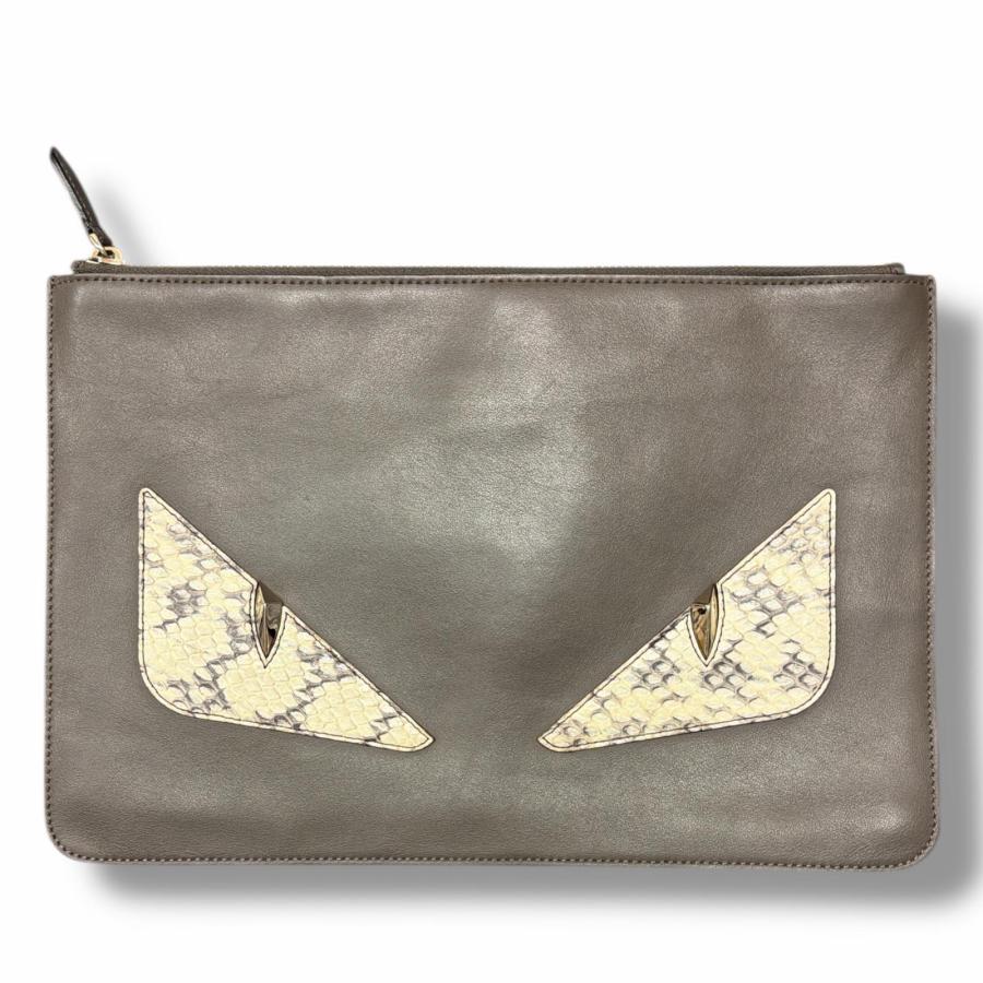 FENDI（フェンディ） モンスターレザークラッチバッグ グレー F 