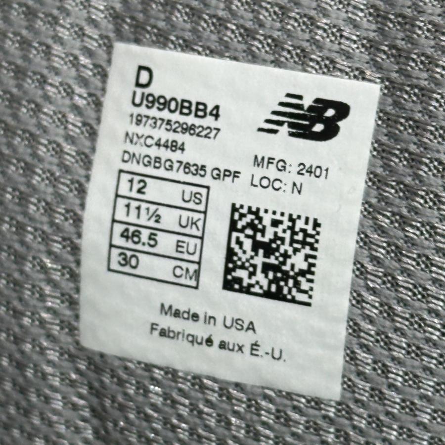 未使用品 New Balance ニューバランス 990V4 ""Arctic Grey""  ローカットスニーカー アークティックグレー U990V4 BB4 グレー 30 30cm 68210Aの画像