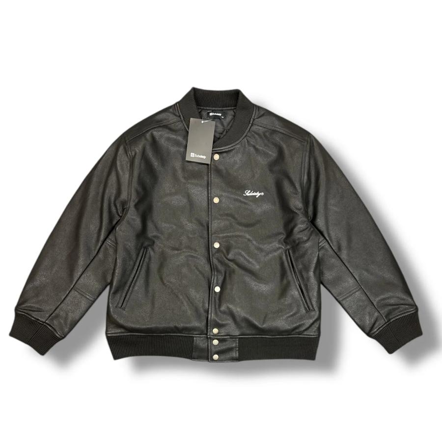 Subciety フェイクレザージャケット スタジャン ブルゾン 刺繍 黒 L Subciety（サブサエティ） FAKE LEATHER STADIUM JKT フェイクレザー