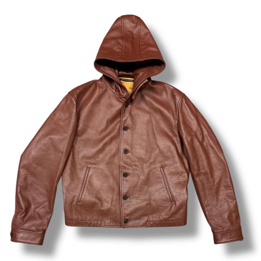 Yohji Yamamoto POUR HOMME ヨウジヤマモトプールオム 16AW レザーフーデッドジャケット  革ジャン ブルゾン HR-Y11-705 ブラウン 4 96975Aの画像
