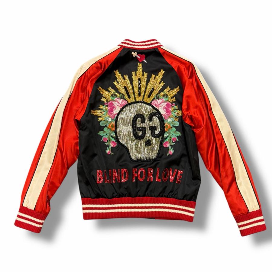 GUCCI（グッチ） GG skull embroidered satin bomber jacket GGスカル