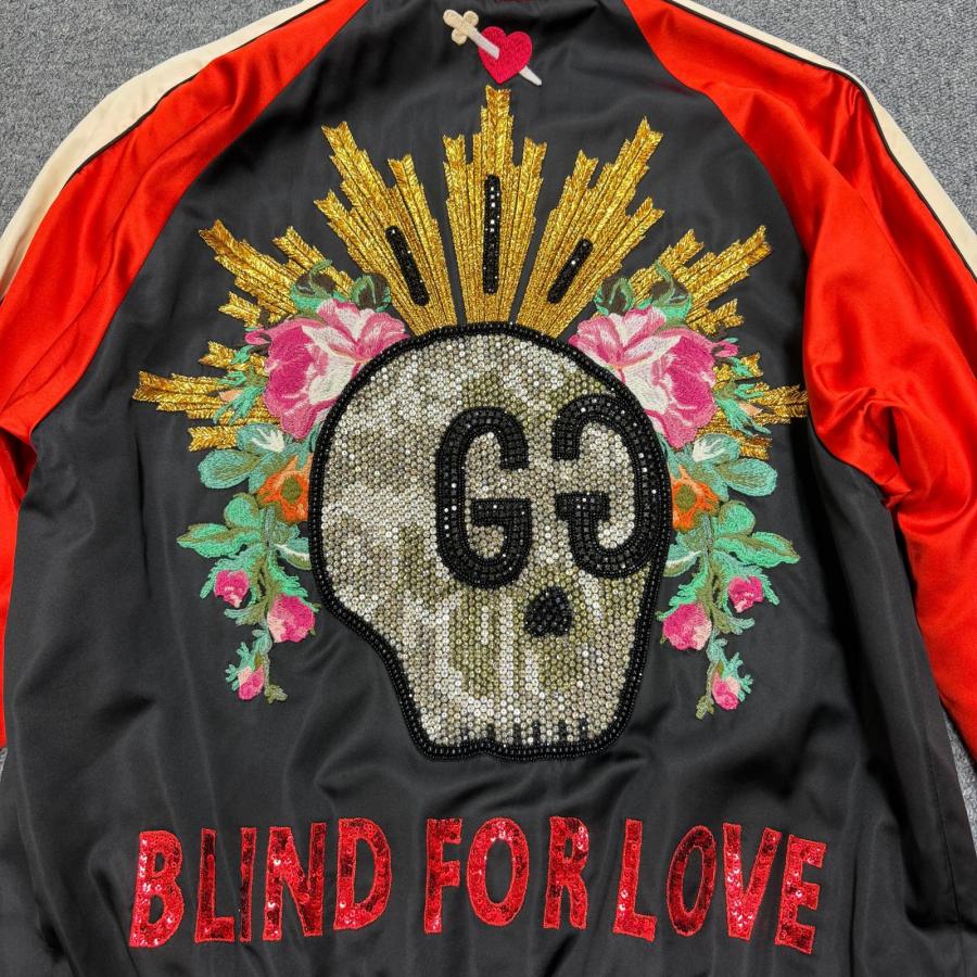 GUCCI（グッチ） GG skull embroidered satin bomber jacket GGスカル