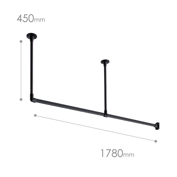 トーソー ハンギングバーH-1 天井付Lタイプセット W1,780mm×H450mm（許容荷重10kg）＋当店特典フック2個付属の画像