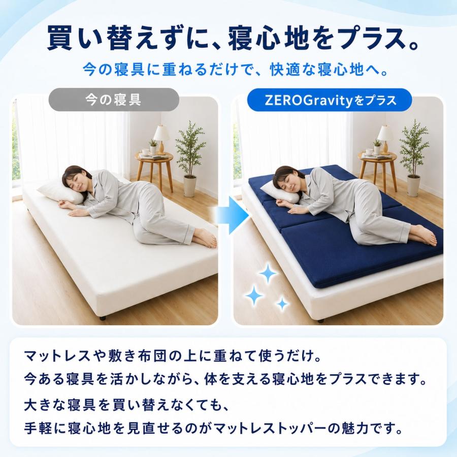 ゼログラビティ トッパー マットレス シングル 2層タイプ 厚み2cm 体圧