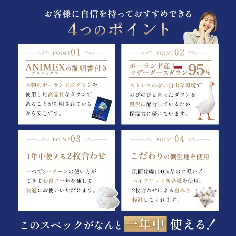 羽毛布団 ダブル プレミアムゴールド マザーグース95% オールシーズン2