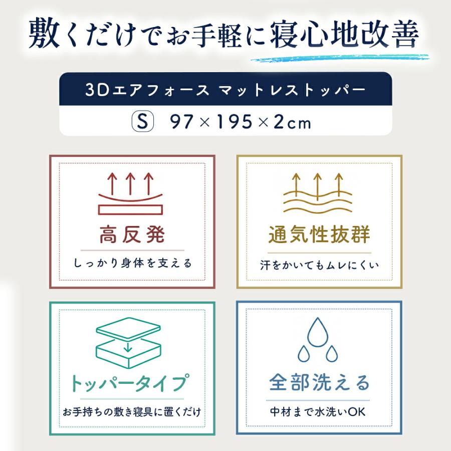高反発マットレストッパー シングル 3次元構造 樹脂 体圧分散 洗える
