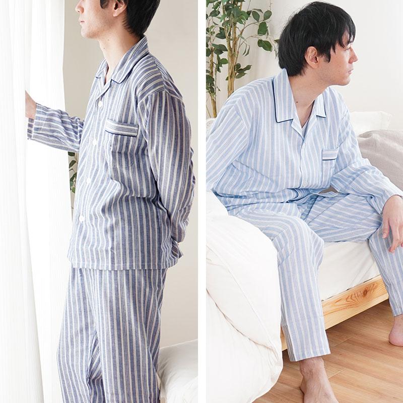 パジャマ メンズ 日本製 2重ガーゼ 綿100％ 播州織り 長袖 長ズボン